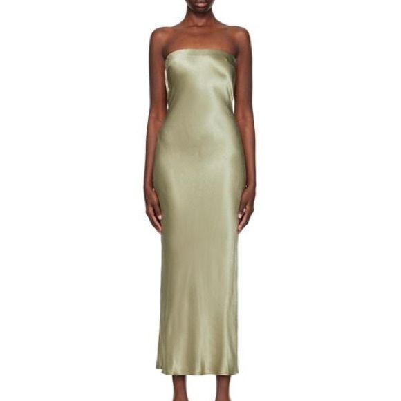 Size 6(M)Olive Green Strapless Dress open back